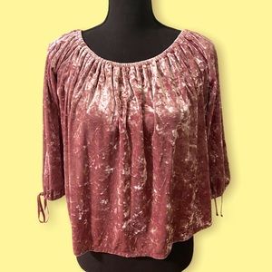 American Eagle 🦅 Burgundy Velvet Off The Shoulder 3/4 Sleeve Top- Medium